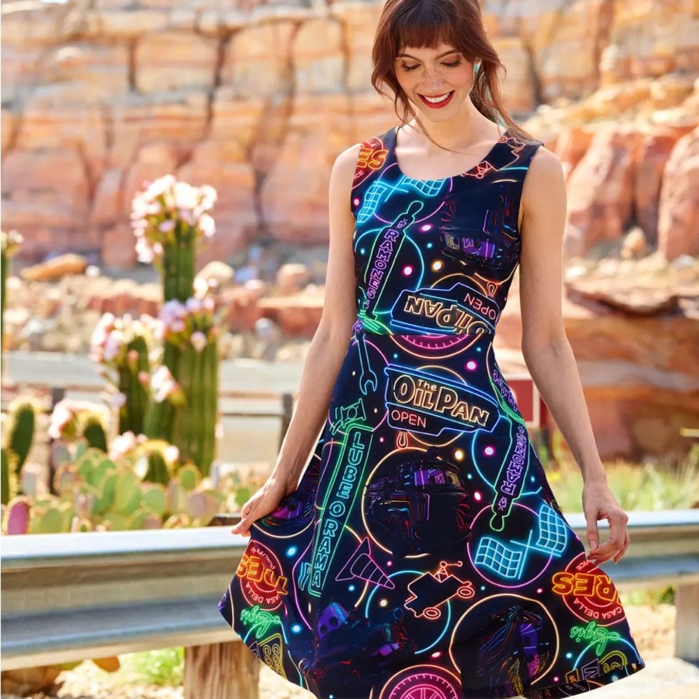 Nwt Disney dress shop cars land neon lights dress size small